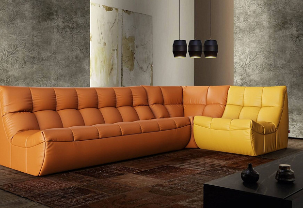 Легкий бескаркасный диван ДеИтали из экокожи, желтый, оранжевый диван, на заказ, доставка до двери